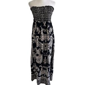 Angie Strapless Maxi Dress Smocked Boho Peasant Flowy Beach Summertime SZM